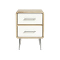 Modern Wooden Nightstand with Two Drawers and Metal Legs